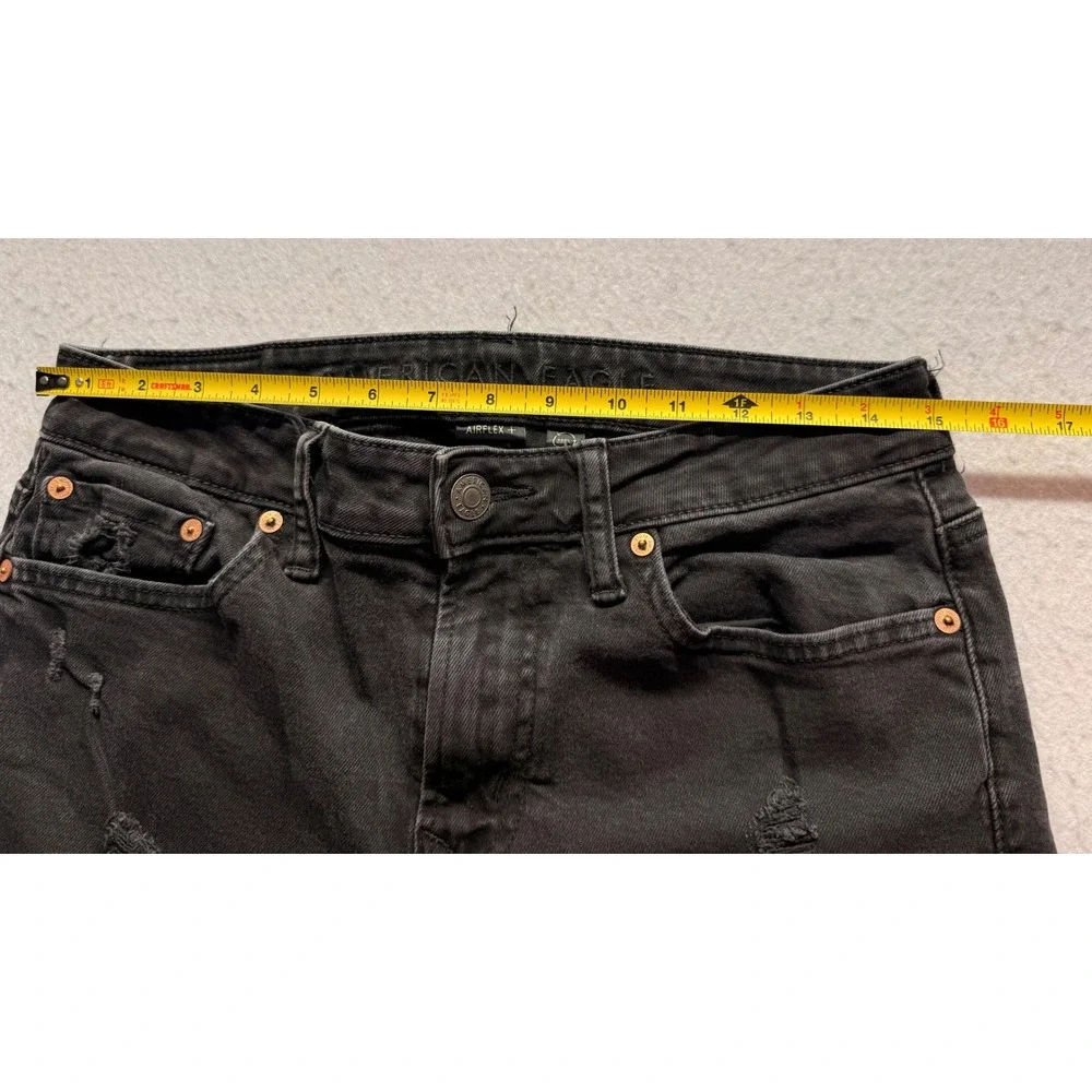 American Eagle Airflex+ Skinny Distressed Black Jeans Mens 30x30 Shredded Denim